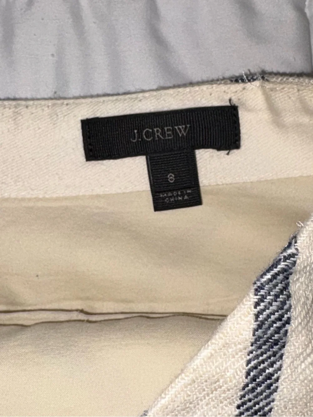 J. CREW Striped Linen Crossover Mini Skirt Size 8 coastal cream navy blue